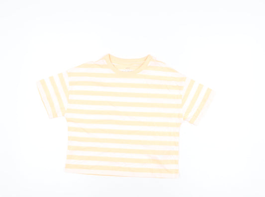 Marks and Spencer Boys White Striped Cotton Basic T-Shirt Size 8-9 Years Round Neck Pullover