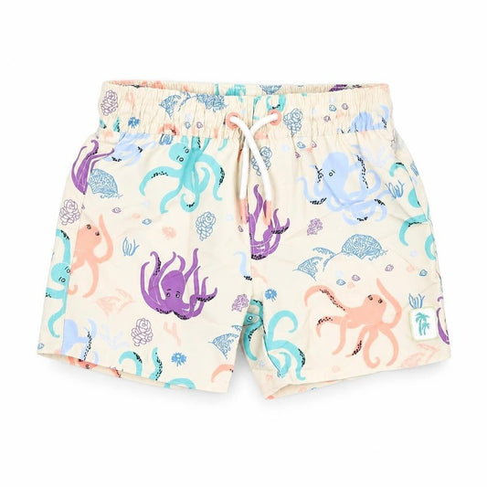 Marks and Spencer Boys Beige Geometric Polyester Shorts Outfit/Set Size 9-12 Months Drawstring - Swim Shorts