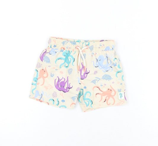 Marks and Spencer Boys Beige Geometric Polyester Shorts Outfit/Set Size 6-9 Months Drawstring - Octopus Print, Swim Shorts