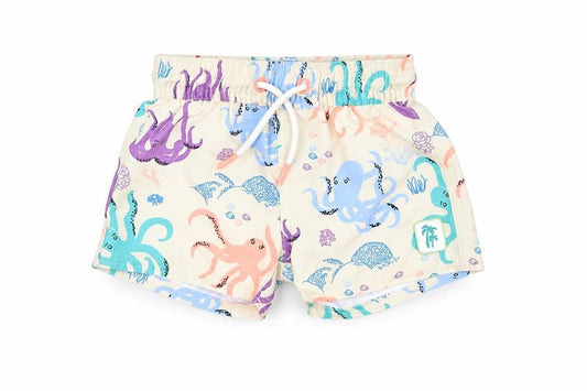 Marks and Spencer Boys Beige Geometric Polyester Shorts Outfit/Set Size 0-3 Months Drawstring - Swim Shorts, Octopus Print