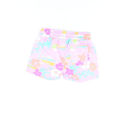 Marks and Spencer Boys Purple Floral Polyester Shorts Outfit/Set Size 3-6 Months Drawstring - Swim Shorts