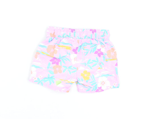 Marks and Spencer Boys Purple Floral Polyester Shorts Outfit/Set Size 0-3 Months Drawstring - Swim Shorts