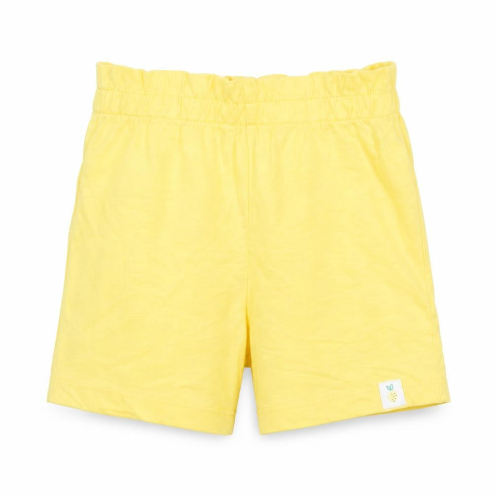 Front view of Marks & Spencer girls’ yellow cotton shorts outfit/set, size 12-18, months pullover