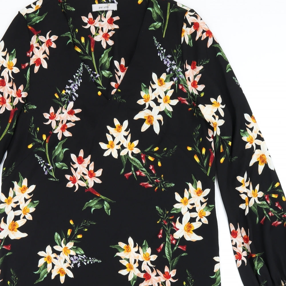 Per Una Womens Multicoloured Floral Polyester A-Line Size 10 V-Neck Pullover