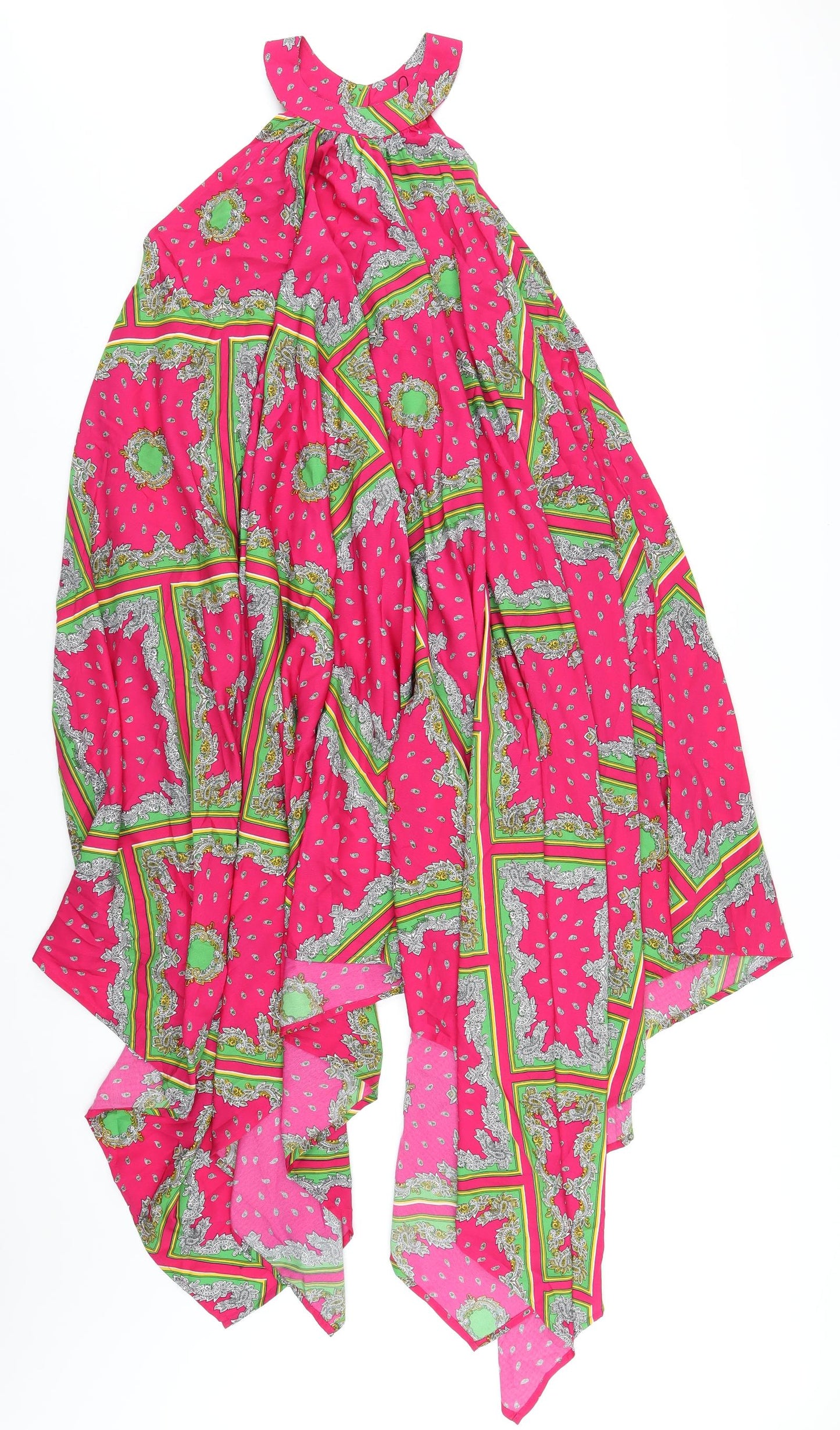 Boohoo Womens Pink Geometric Polyester Trapeze & Swing Size 8 Round Neck Button
