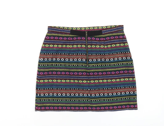 Topshop Womens Multicoloured Geometric Polyester A-Line Skirt Size 12 Zip