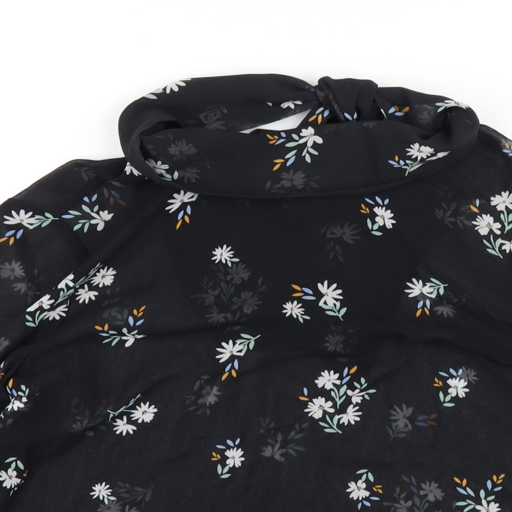 Marks and Spencer Womens Black Floral Polyester Basic Blouse Size 12 Mock Neck