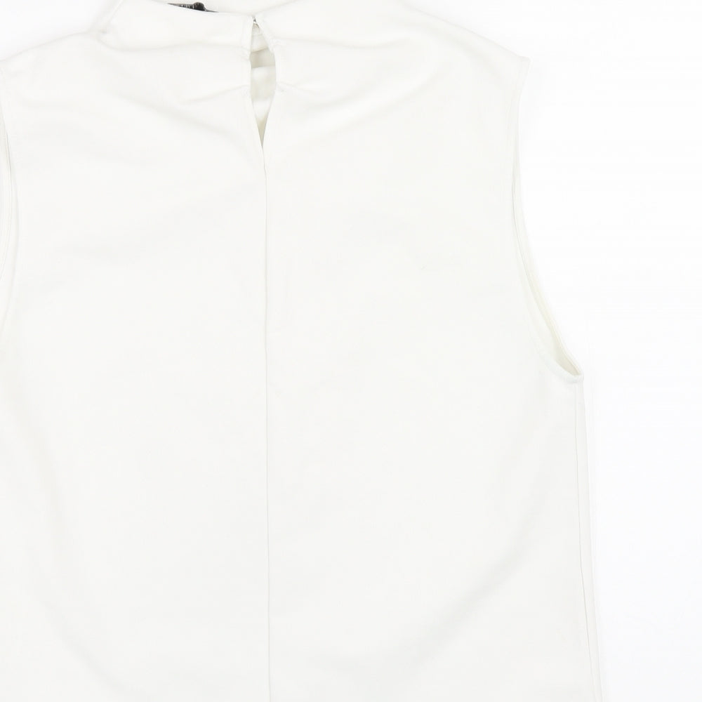 Zara Womens White Polyester Basic T-Shirt Size S Mock Neck