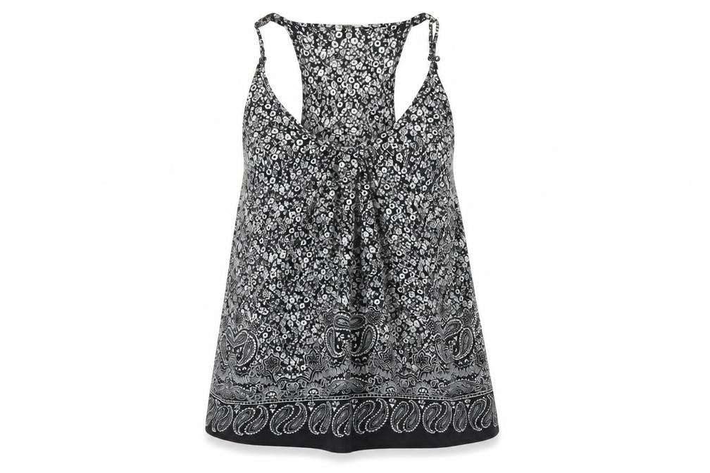 Kenar Womens Black Geometric Polyester Camisole T-Shirt Size M Scoop Neck