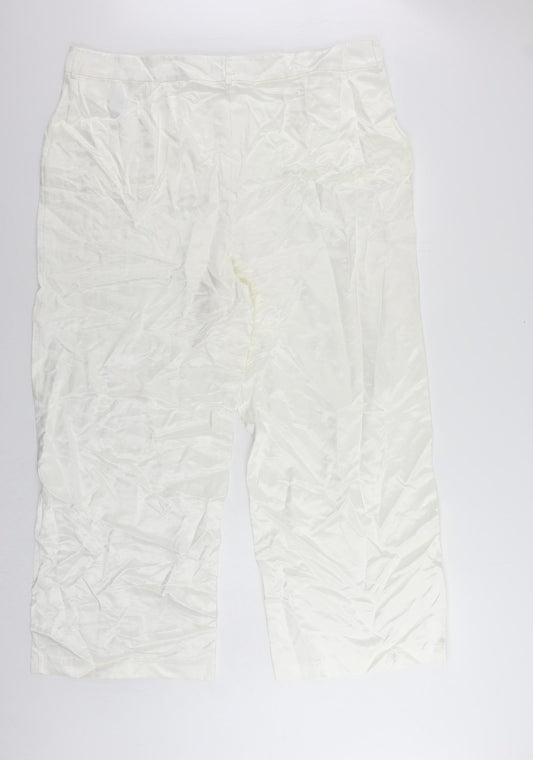 Marks and Spencer Womens White Viscose Trousers Size 24 L29 in Regular Zip