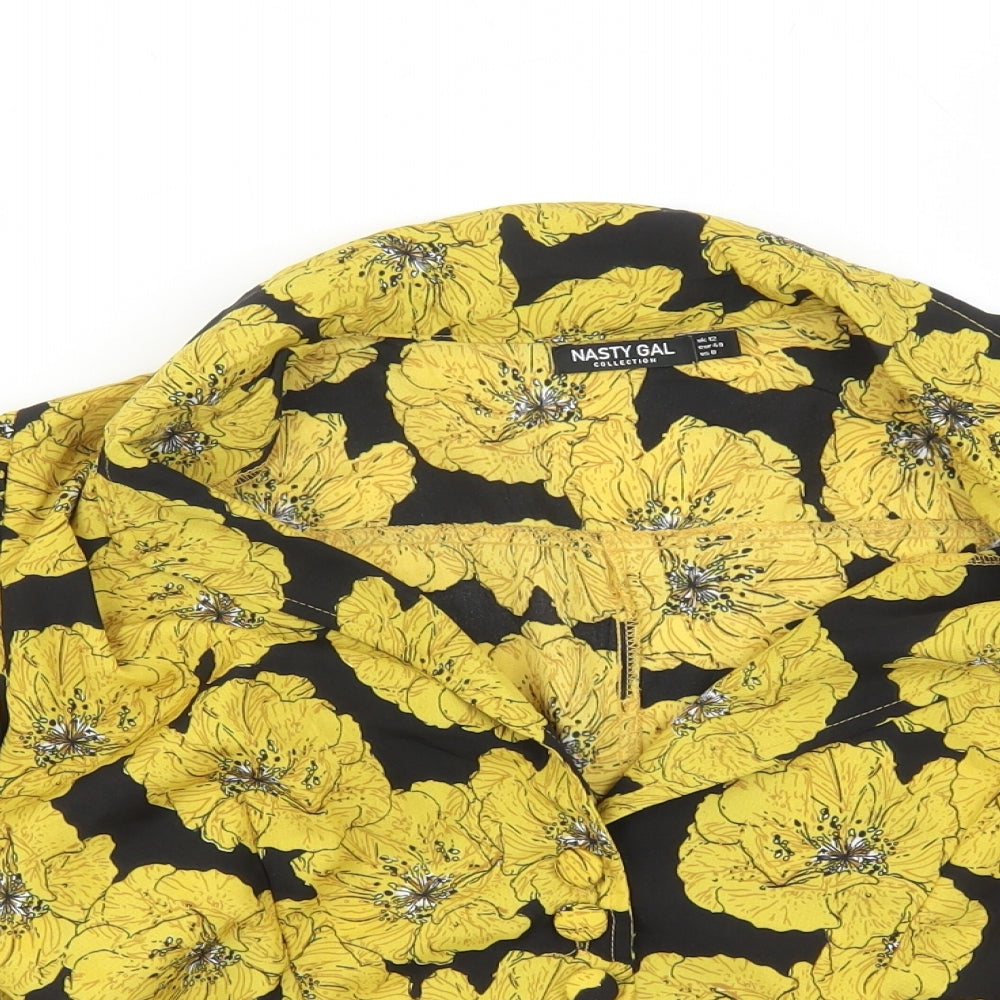 Nasty Gal Womens Yellow Floral Polyester Basic Blouse Size 12 Collared