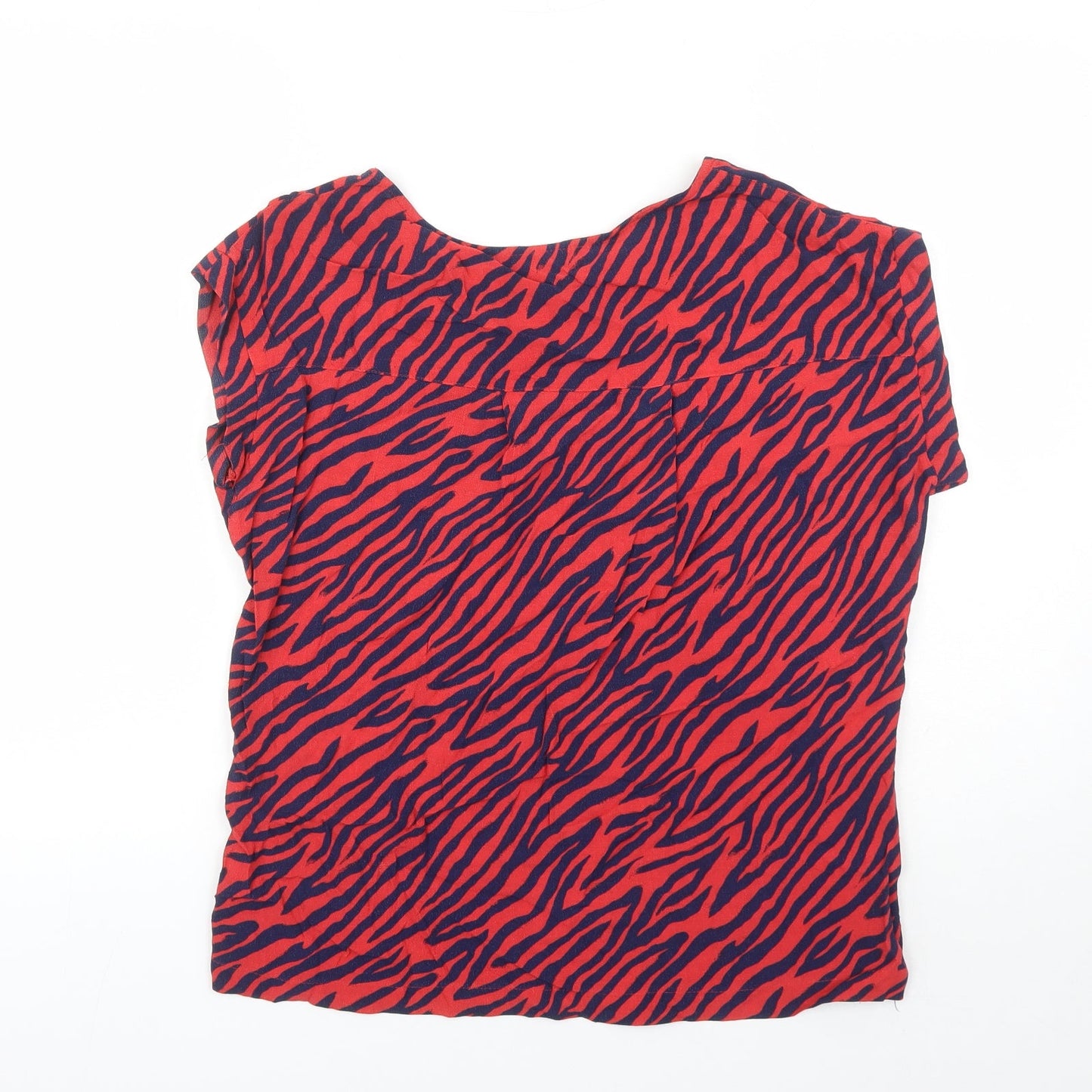 NEXT Womens Red Animal Print Viscose Basic Blouse Size 10 Round Neck - Tiger Pattern