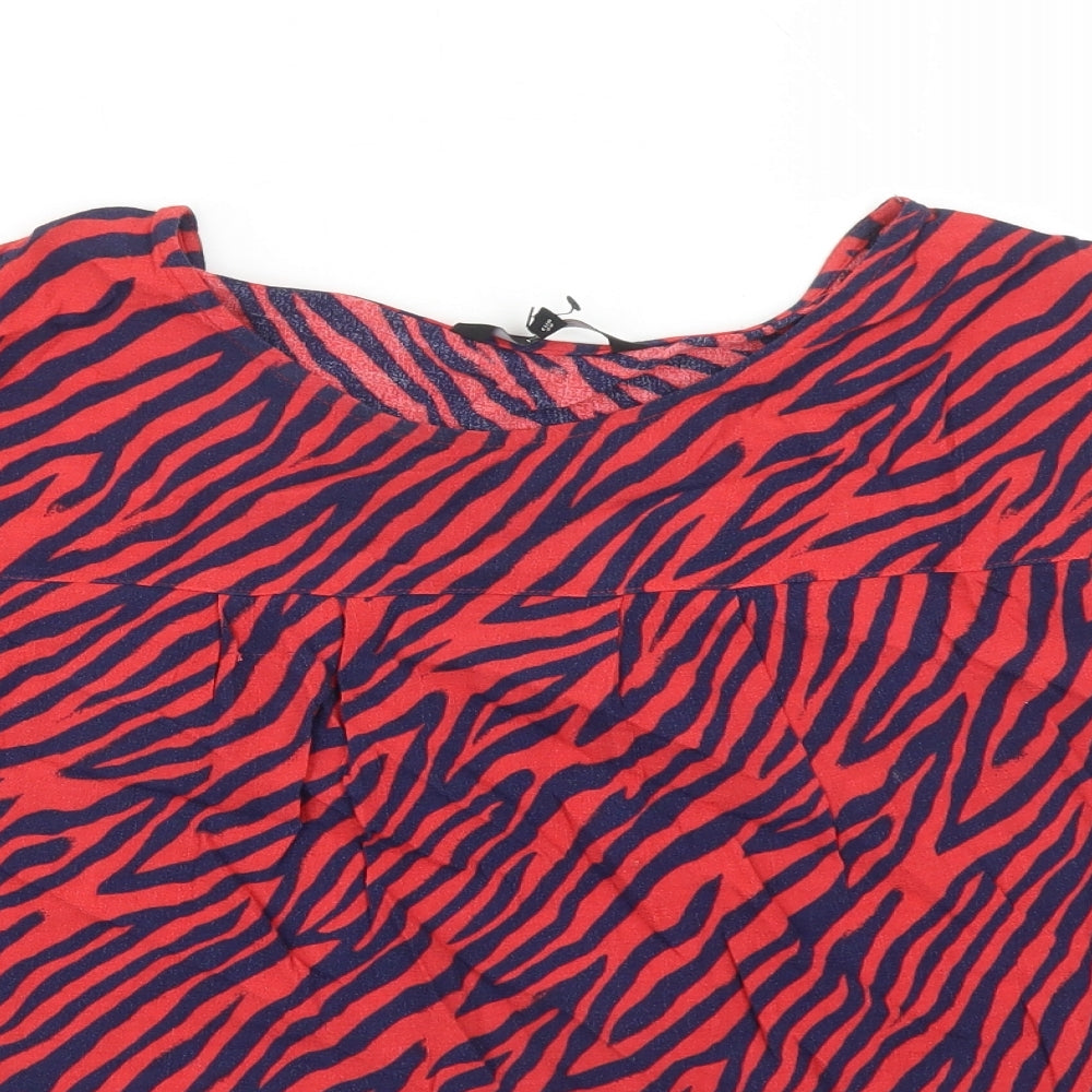 NEXT Womens Red Animal Print Viscose Basic Blouse Size 10 Round Neck - Tiger Pattern