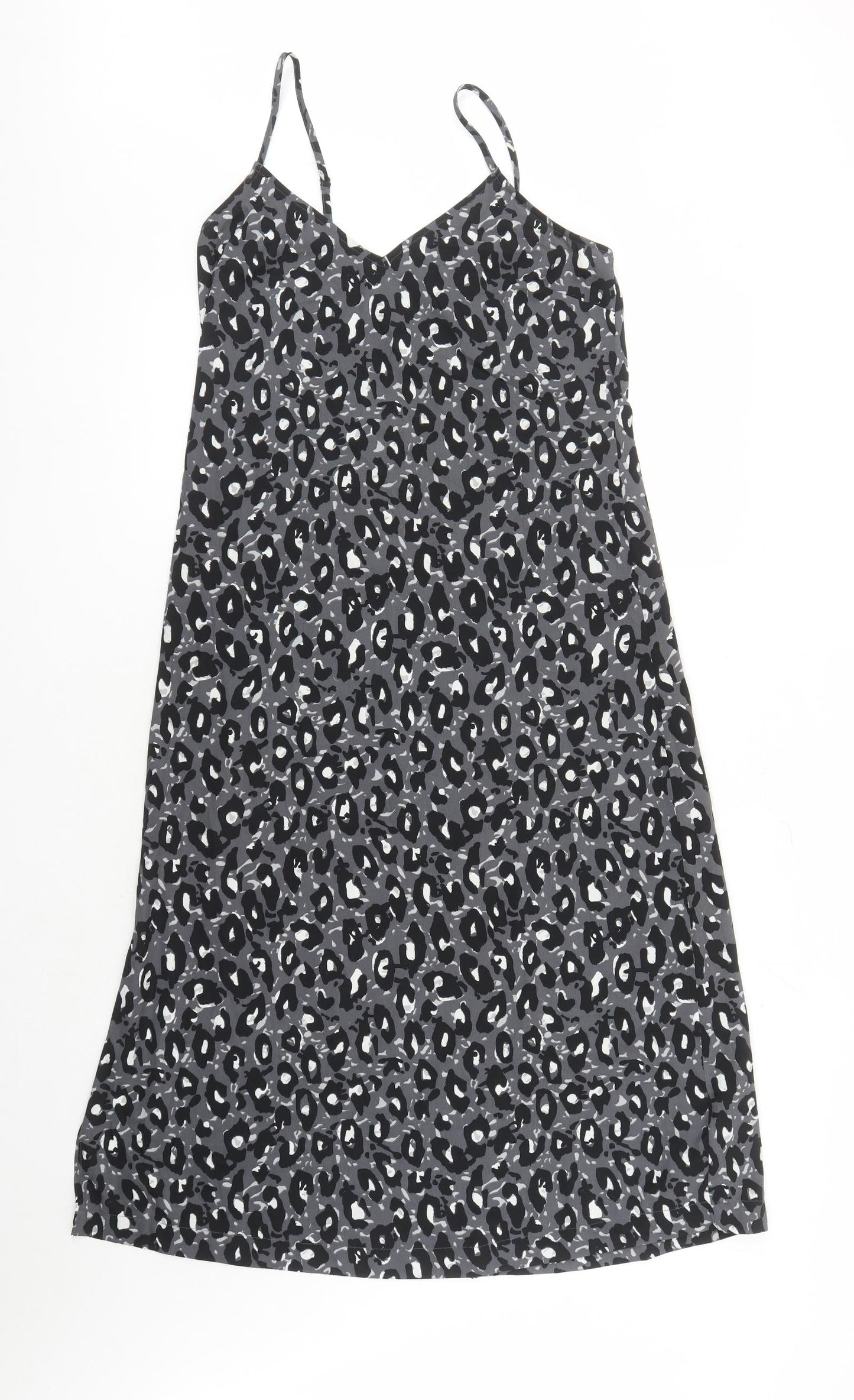 NEXT Womens Black Animal Print Polyester Slip Dress Size 6 V-Neck Pullover - Leopard Pattern