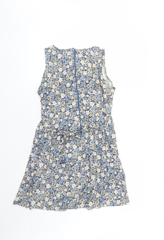 Positive Attitude Womens Blue Floral Viscose A-Line Size 6 Round Neck Zip