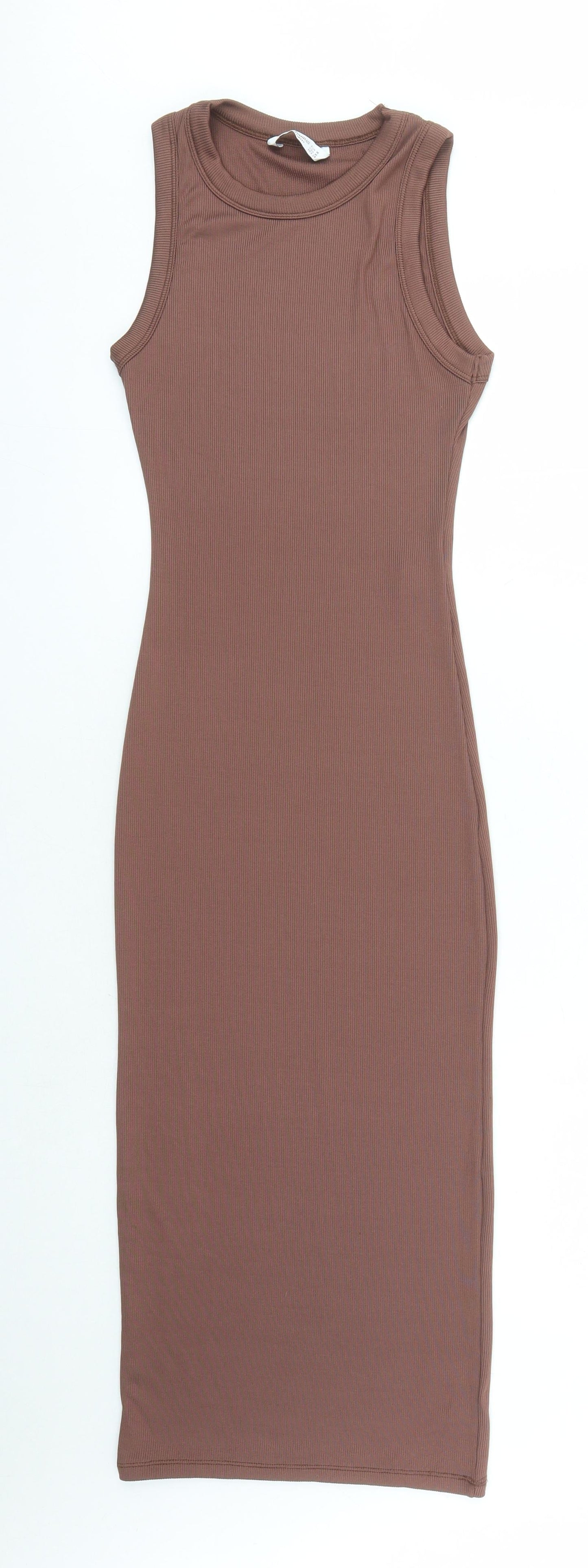 Stradivarius Womens Brown Polyester Bodycon Size M Round Neck Pullover