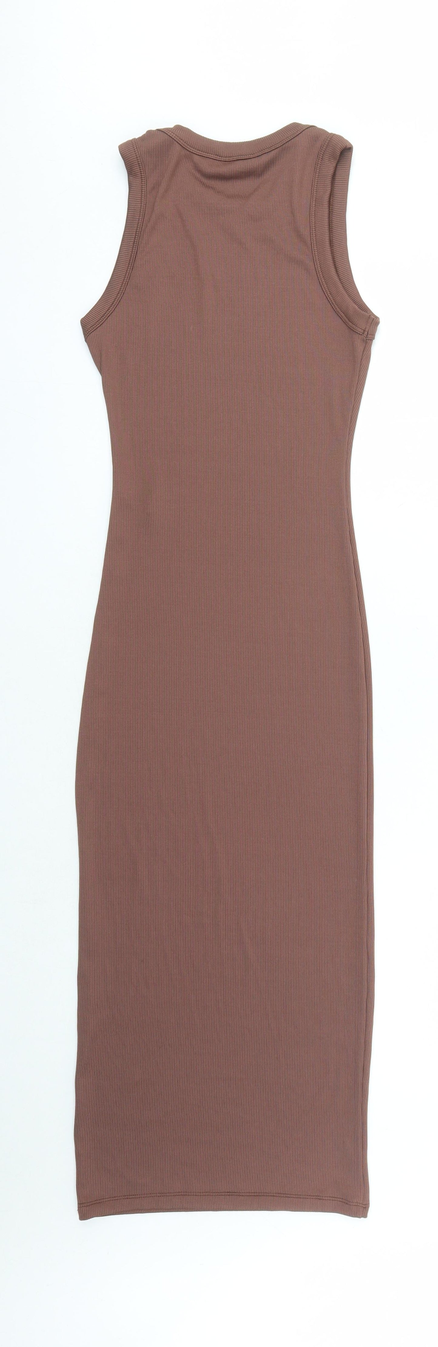 Stradivarius Womens Brown Polyester Bodycon Size M Round Neck Pullover