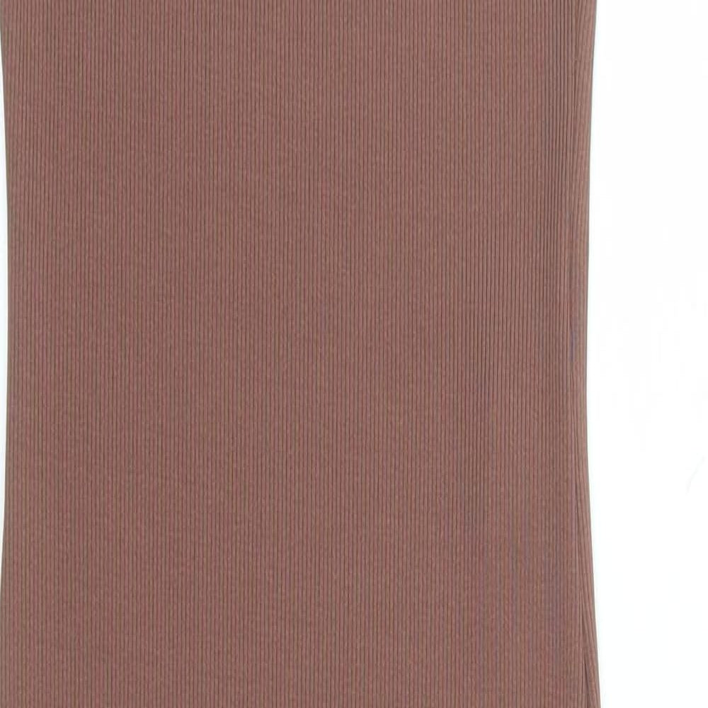 Stradivarius Womens Brown Polyester Bodycon Size M Round Neck Pullover