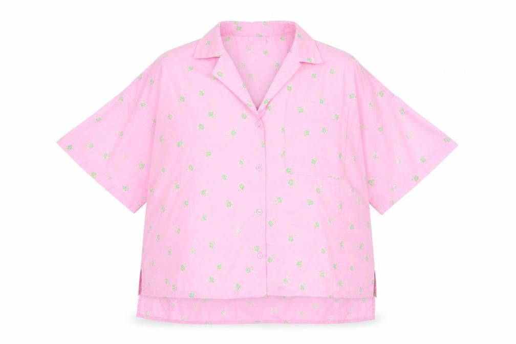 Noisy may Womens Pink Floral Polyester Basic Button-Up Size XL Collared