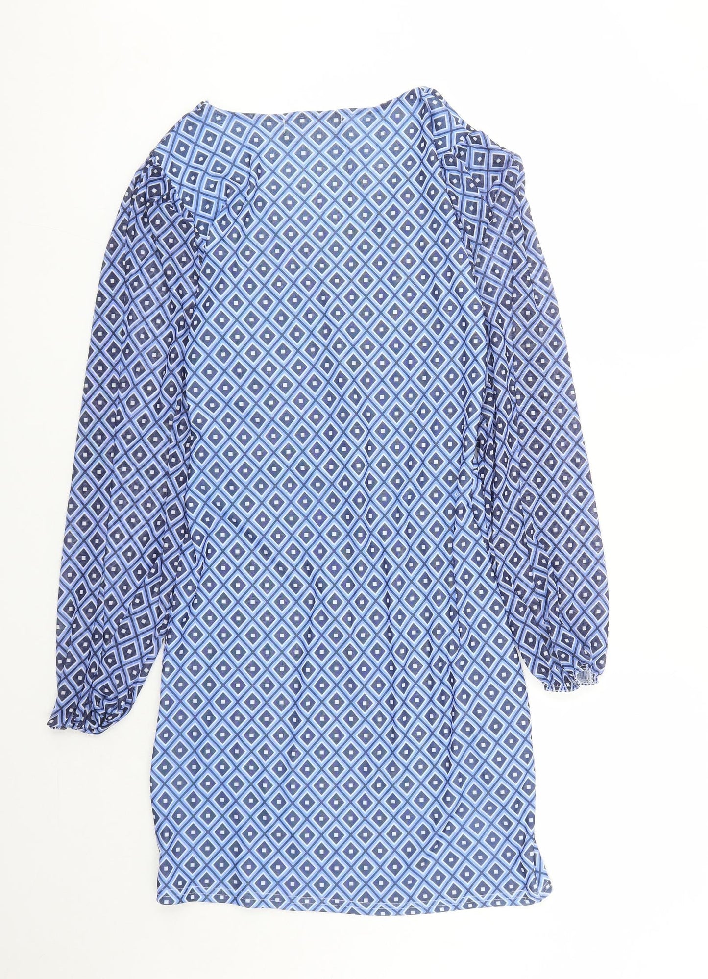 Luna Loves Womens Blue Geometric Polyester A-Line Size 12 V-Neck Pullover