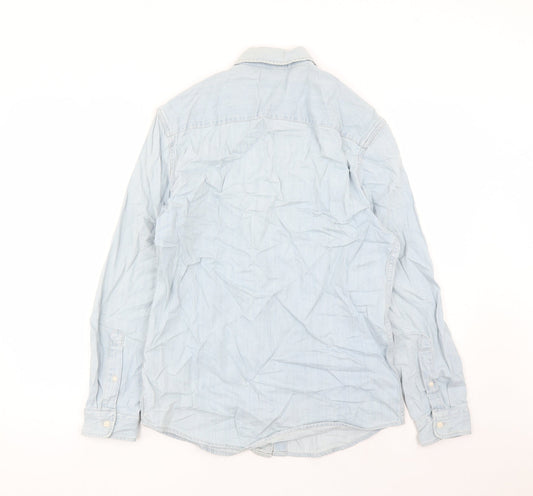 Marks and Spencer Mens Blue Cotton Button-Up Size S Collared Button