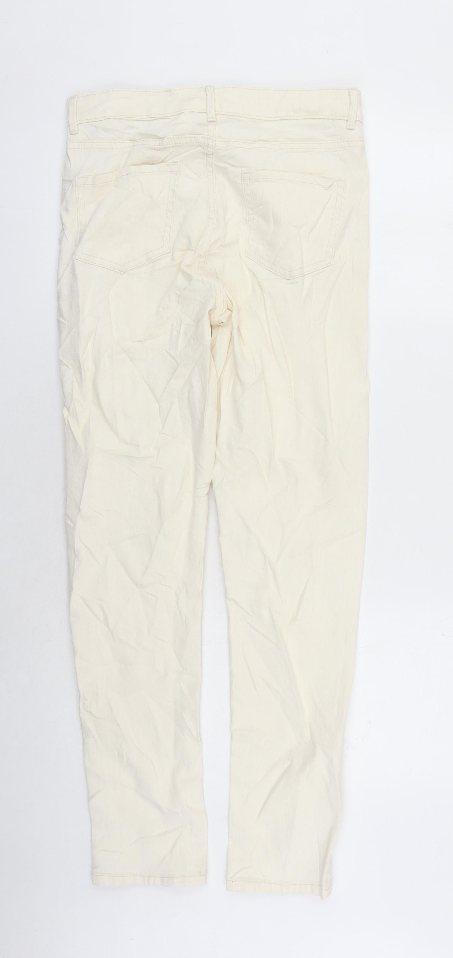 Marks and Spencer Womens Ivory Cotton Straight Jeans Size 10 L28 in Slim Zip - Pockets
