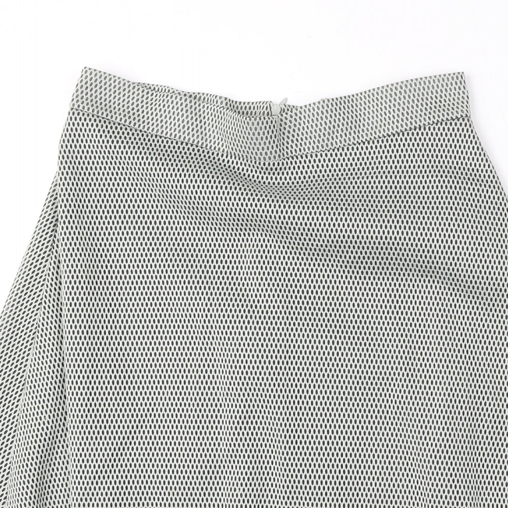 Topshop Womens White Geometric Polyester Flare Skirt Size 12 Zip