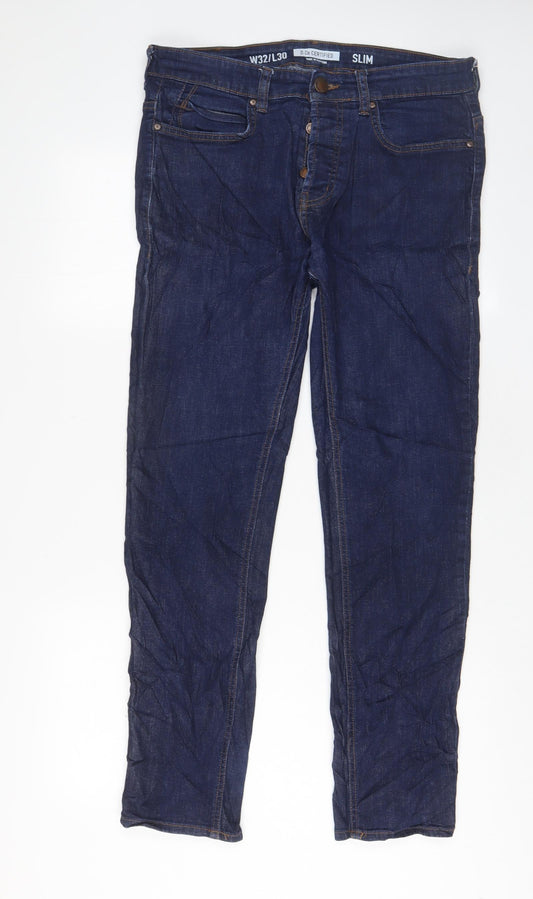 Denim & Co. Mens Blue Cotton Straight Jeans Size 32 in L30 in Slim Zip - Pockets