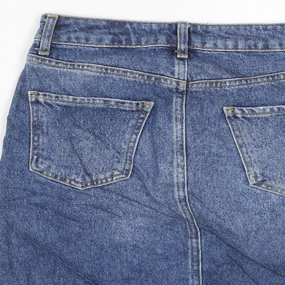 New Look Womens Blue Cotton A-Line Skirt Size 6 Zip - Pockets