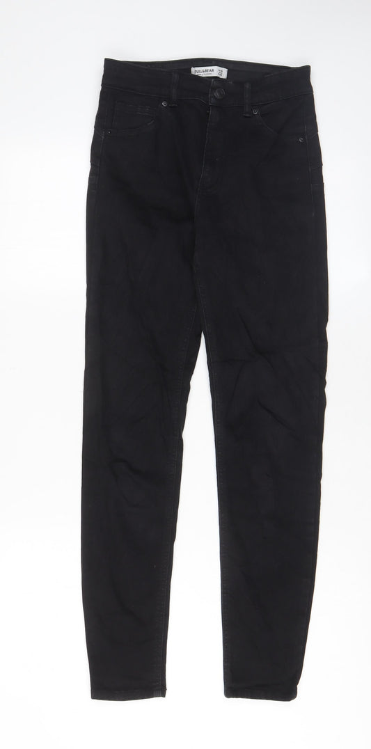 Pull&Bear Womens Black Cotton Skinny Jeans Size 8 L28 in Regular Zip - Pockets