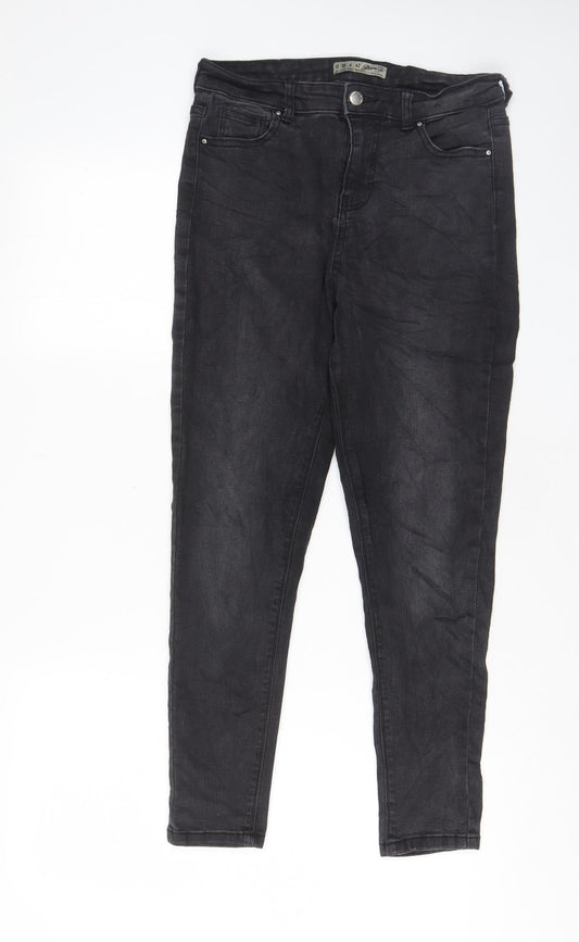 Denim & Co. Womens Grey Cotton Skinny Jeans Size 10 L27 in Regular Zip - Pockets