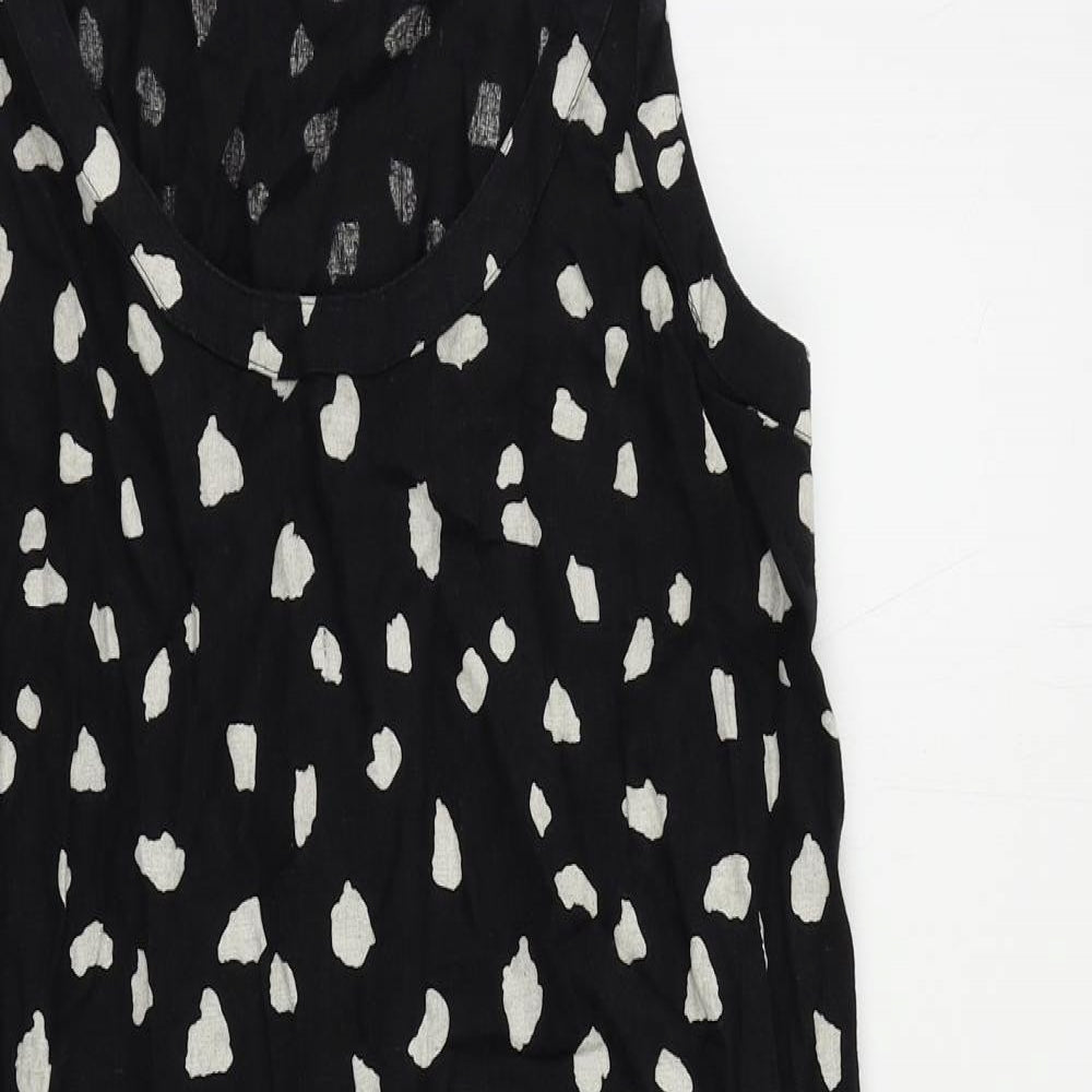 Marks and Spencer Womens Black Animal Print Linen Shift Size 8 Round Neck Pullover