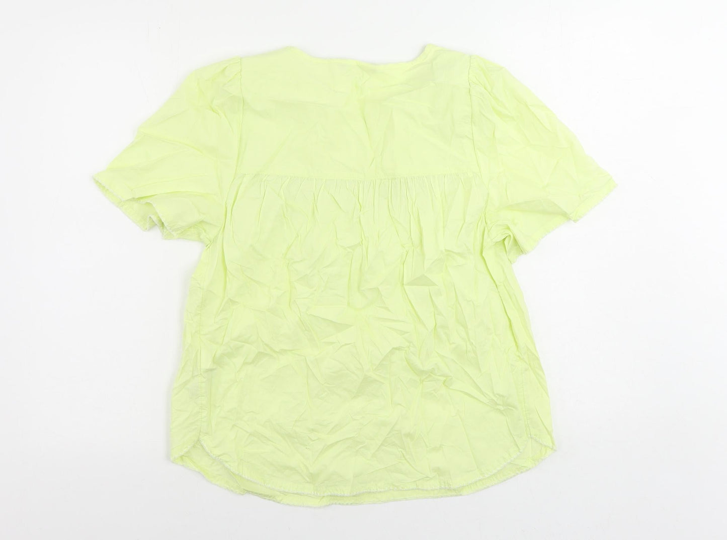 Marks and Spencer Womens Yellow Cotton Basic Blouse Size 6 V-Neck - Embroidered