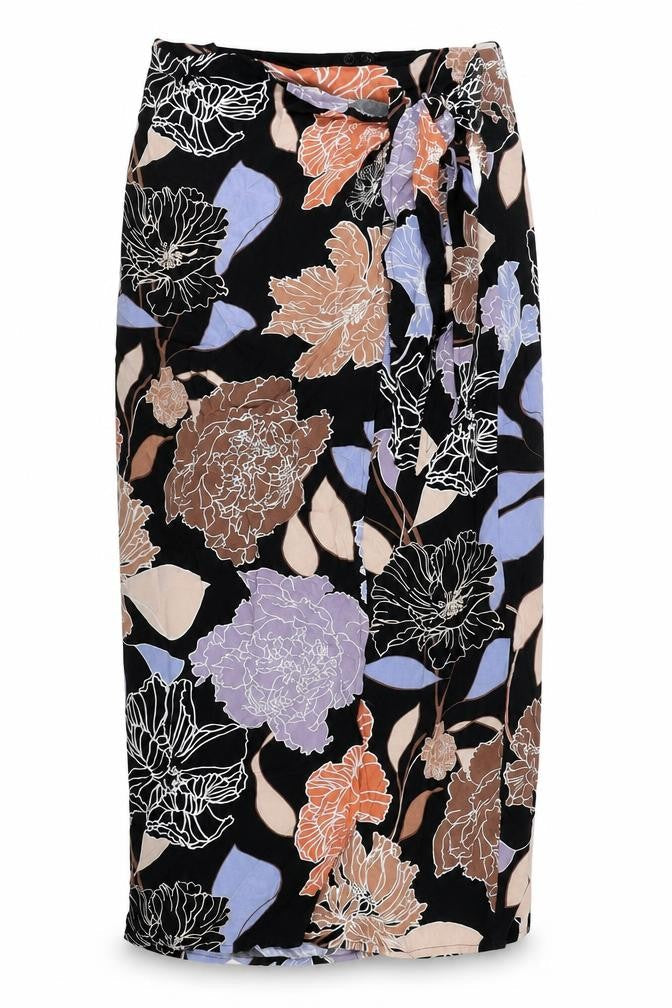 Autograph Womens Black Floral Viscose Wrap Skirt Size 6 Zip
