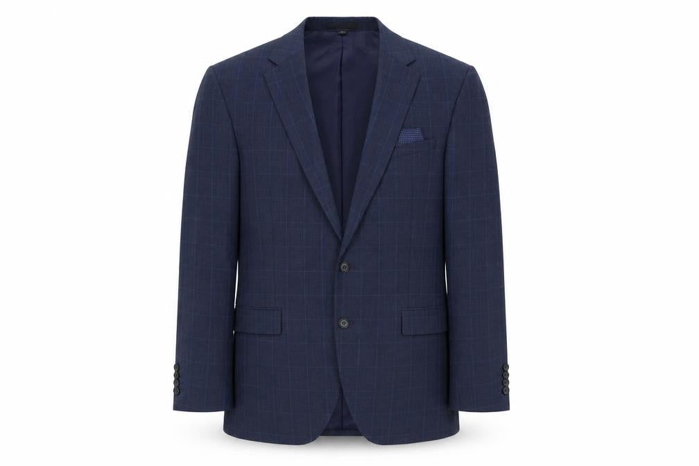 Marks and Spencer Mens Blue Plaid Polyester Jacket Suit Jacket Size 44 Regular