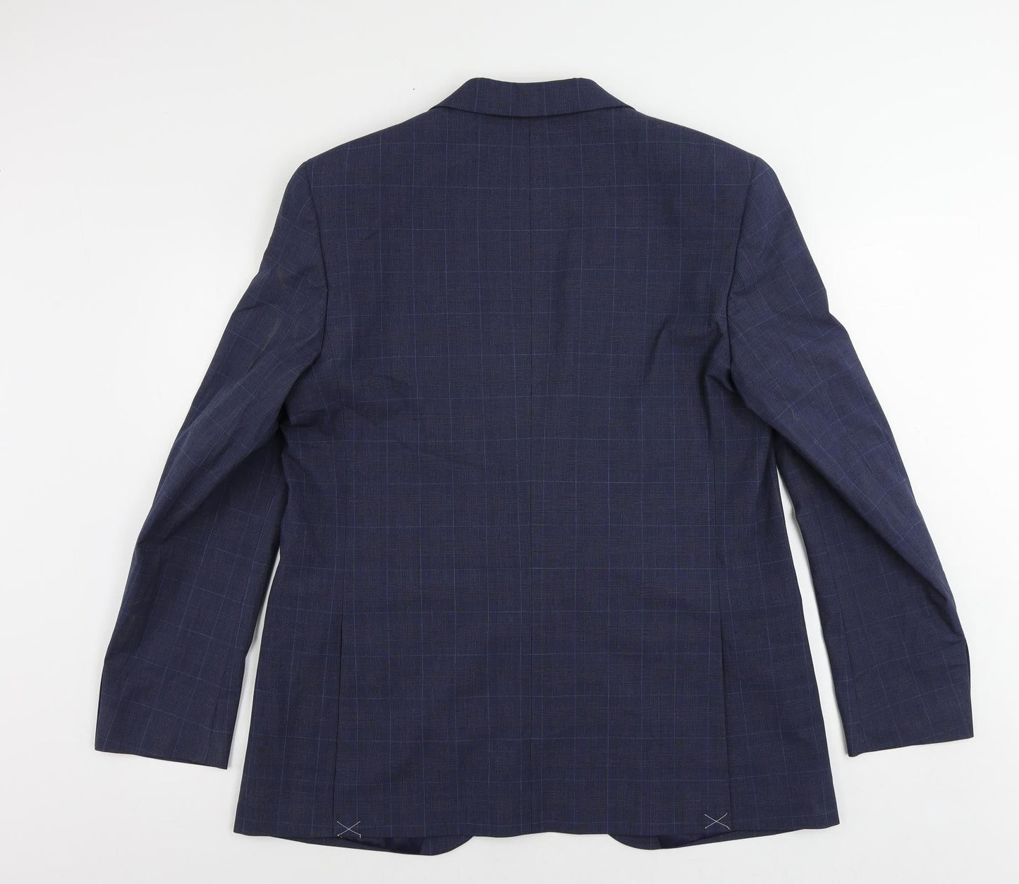 Marks and Spencer Mens Blue Plaid Polyester Jacket Suit Jacket Size 44 Regular