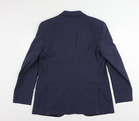Marks and Spencer Mens Blue Plaid Polyester Jacket Suit Jacket Size 44 Regular