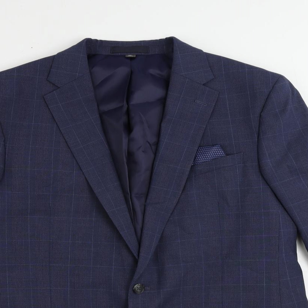 Marks and Spencer Mens Blue Plaid Polyester Jacket Suit Jacket Size 44 Regular