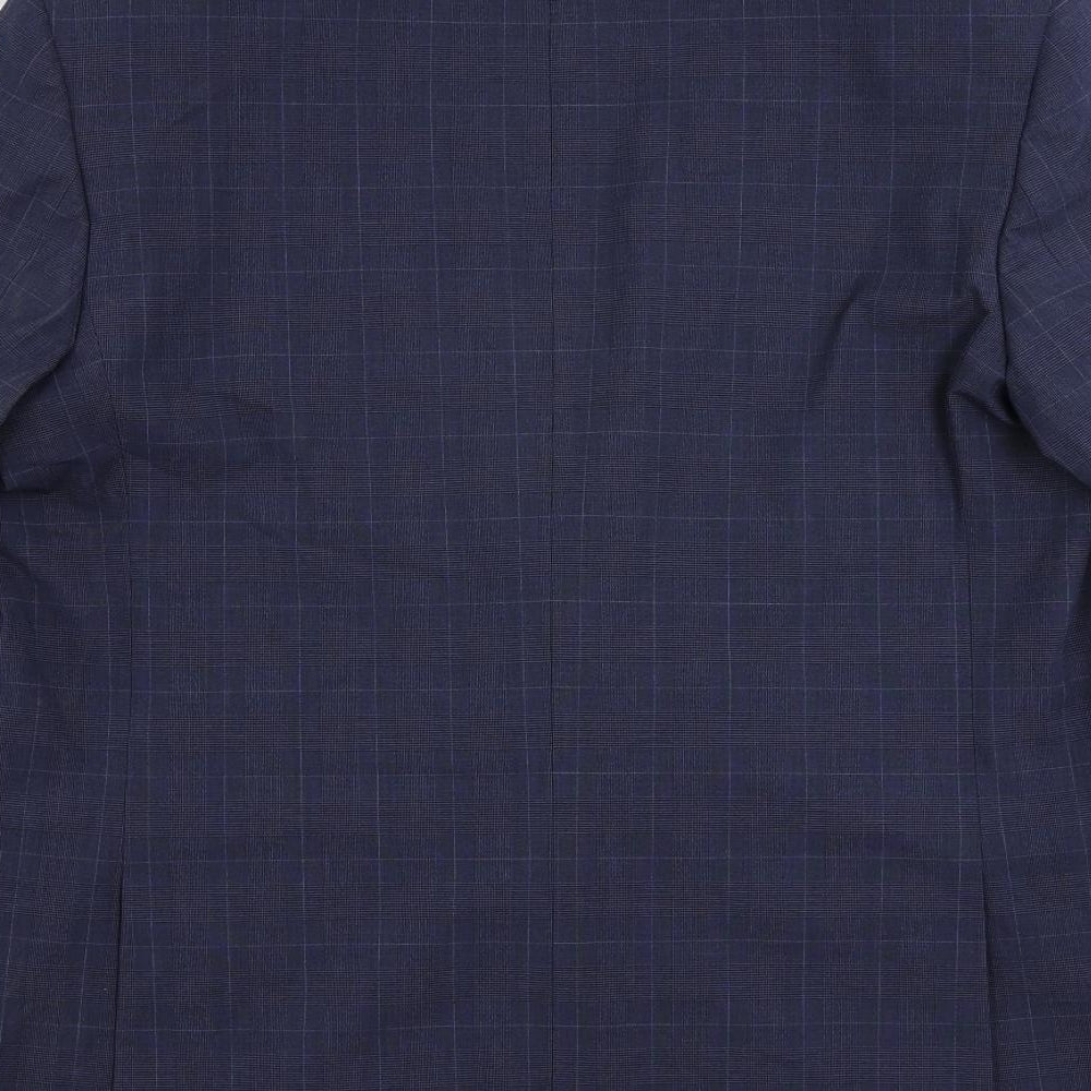 Marks and Spencer Mens Blue Plaid Polyester Jacket Suit Jacket Size 44 Regular