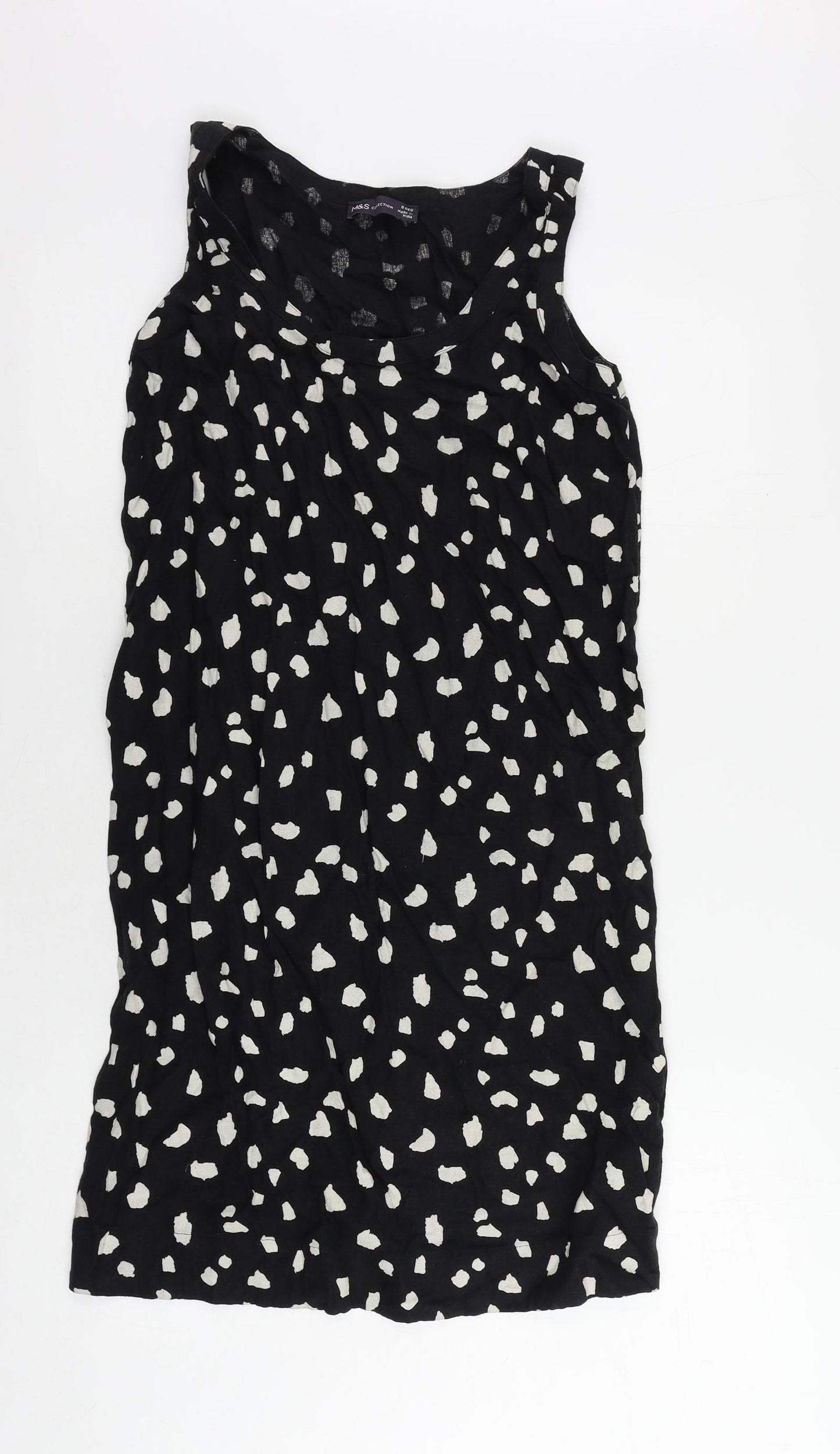 Marks and Spencer Womens Black Animal Print Linen Shift Size 6 Boat Neck Pullover