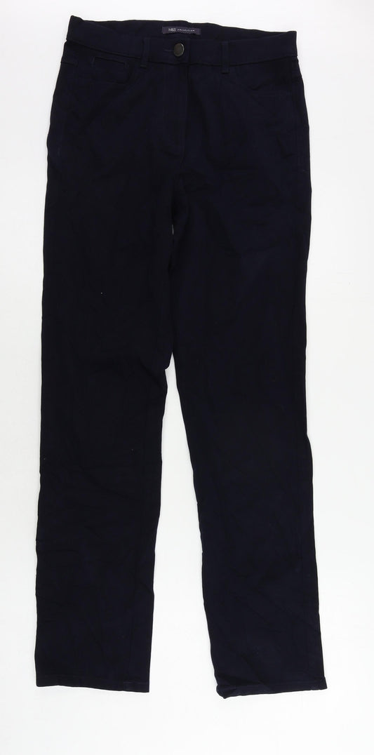 Marks and Spencer Womens Blue Cotton Straight Jeans Size 8 L30 in Regular Zip