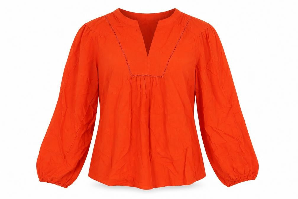 Marks and Spencer Womens Red Cotton Basic Blouse Size 8 V-Neck - Textured