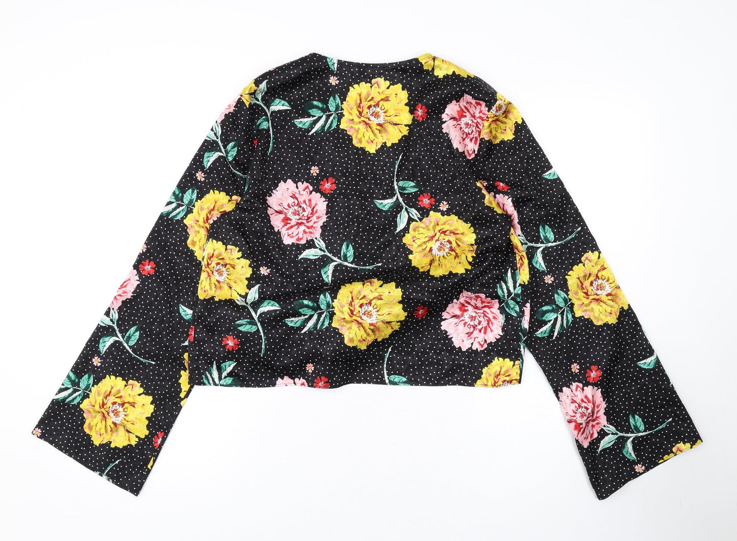 Topshop Womens Black Floral Polyester Basic Blouse Size 10 V-Neck