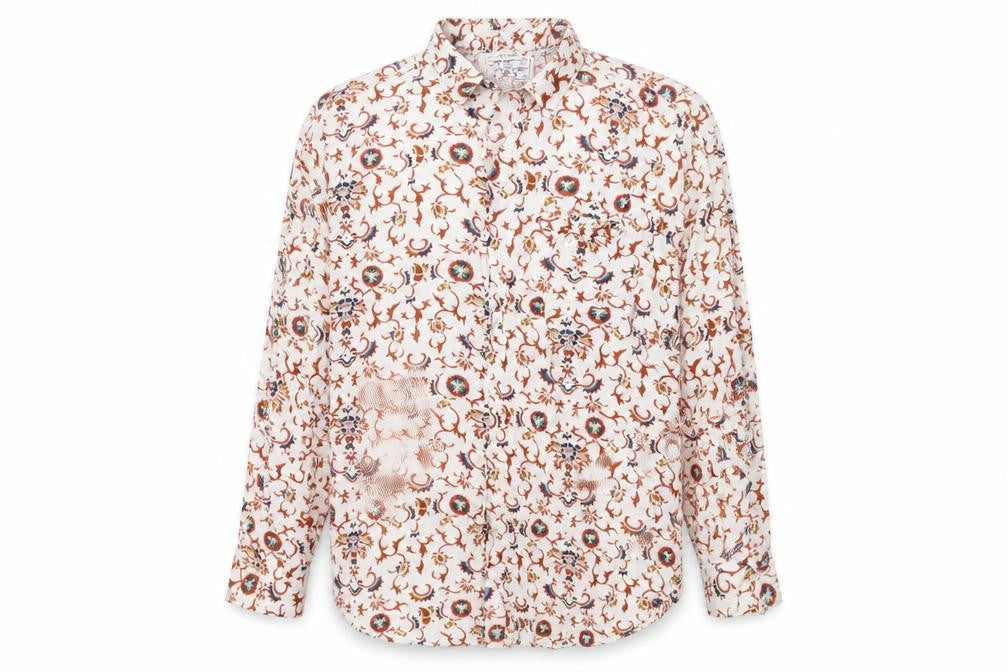 We Are cow Mens Beige Geometric Polyester Button-Up Size L Collared Button