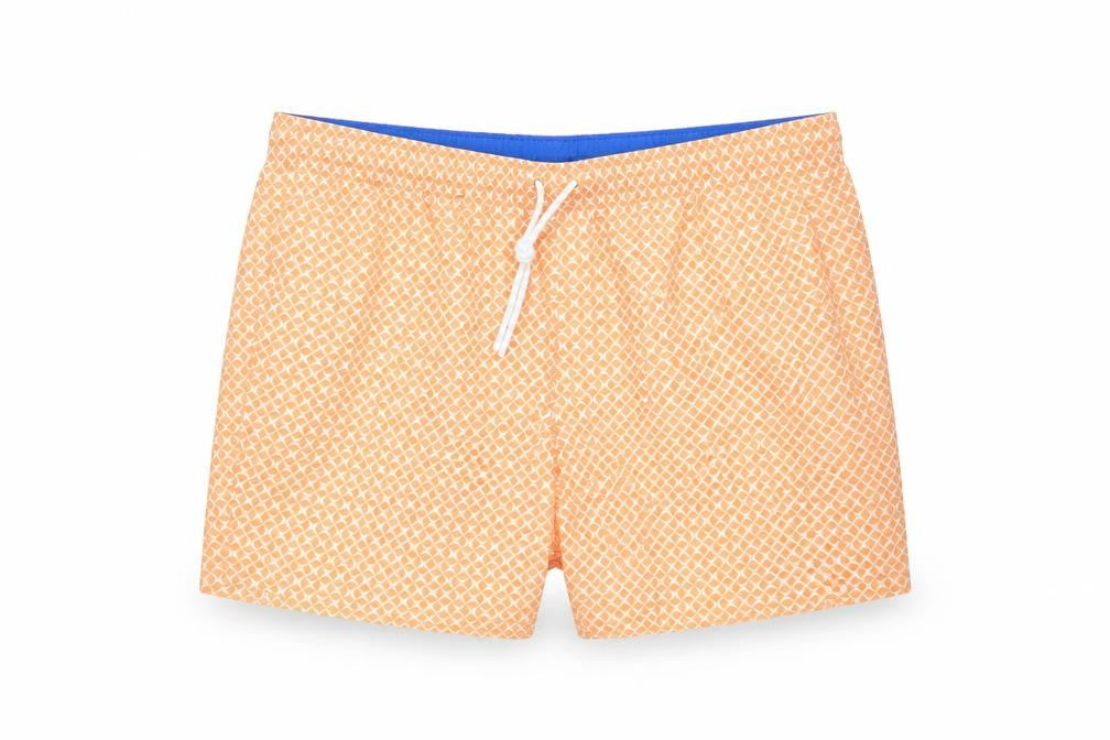 Marks and Spencer Mens Orange Geometric Polyester Bermuda Shorts Size 3XL L10 in Regular Drawstring - Swim Shorts