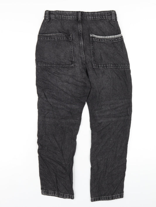 Marks and Spencer Girls Black Cotton Straight Jeans Size 10-11 Years L25 in Regular Zip