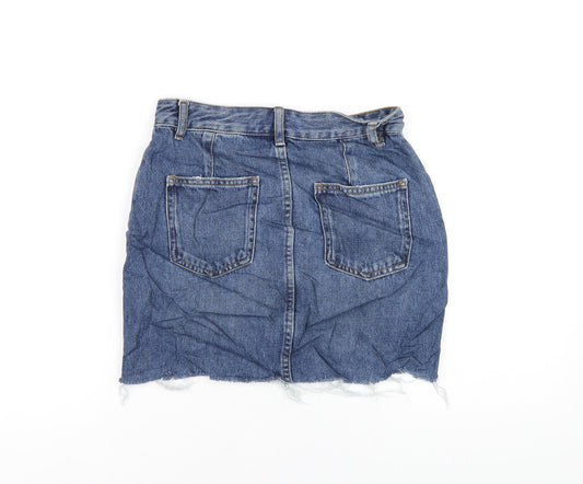 ASOS Womens Blue Cotton A-Line Skirt Size 8 Zip