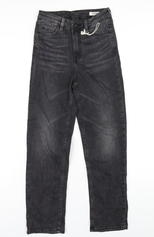 Marks and Spencer Womens Grey Cotton Straight Jeans Size 8 L28 in Regular Zip