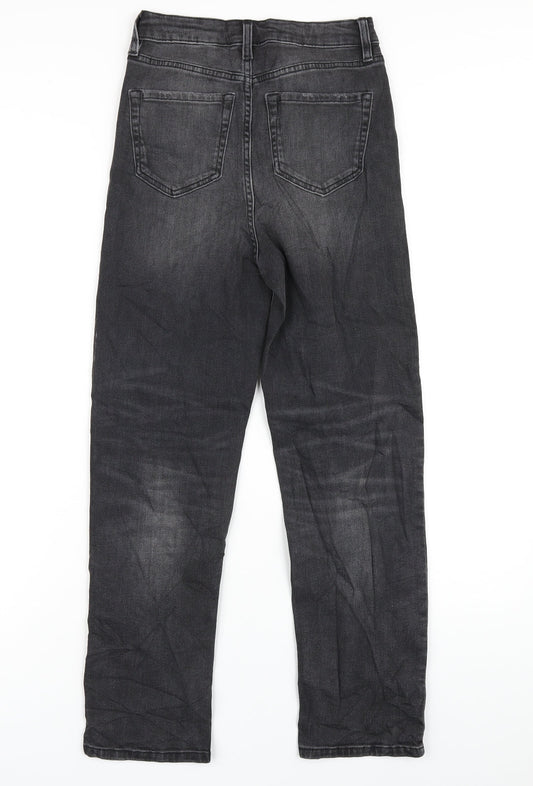 Marks and Spencer Womens Grey Cotton Straight Jeans Size 8 L28 in Regular Zip