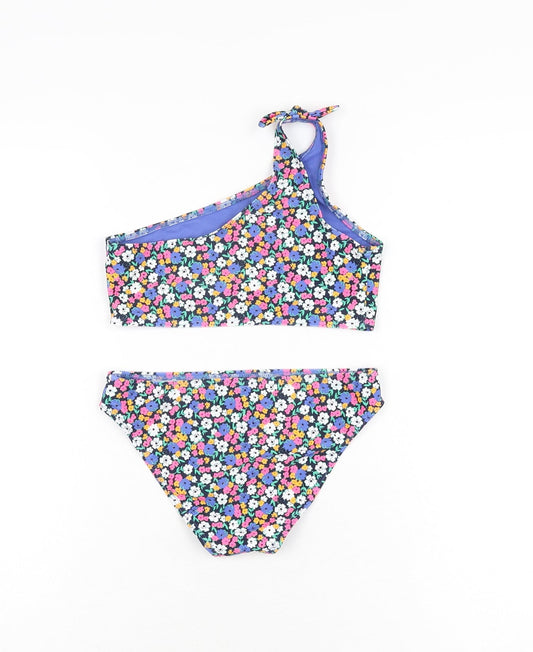 Marks and Spencer Girls Black Floral Polyamide Bodysuit Outfit/Set Size 9-10 Years Pullover - Bikini Set